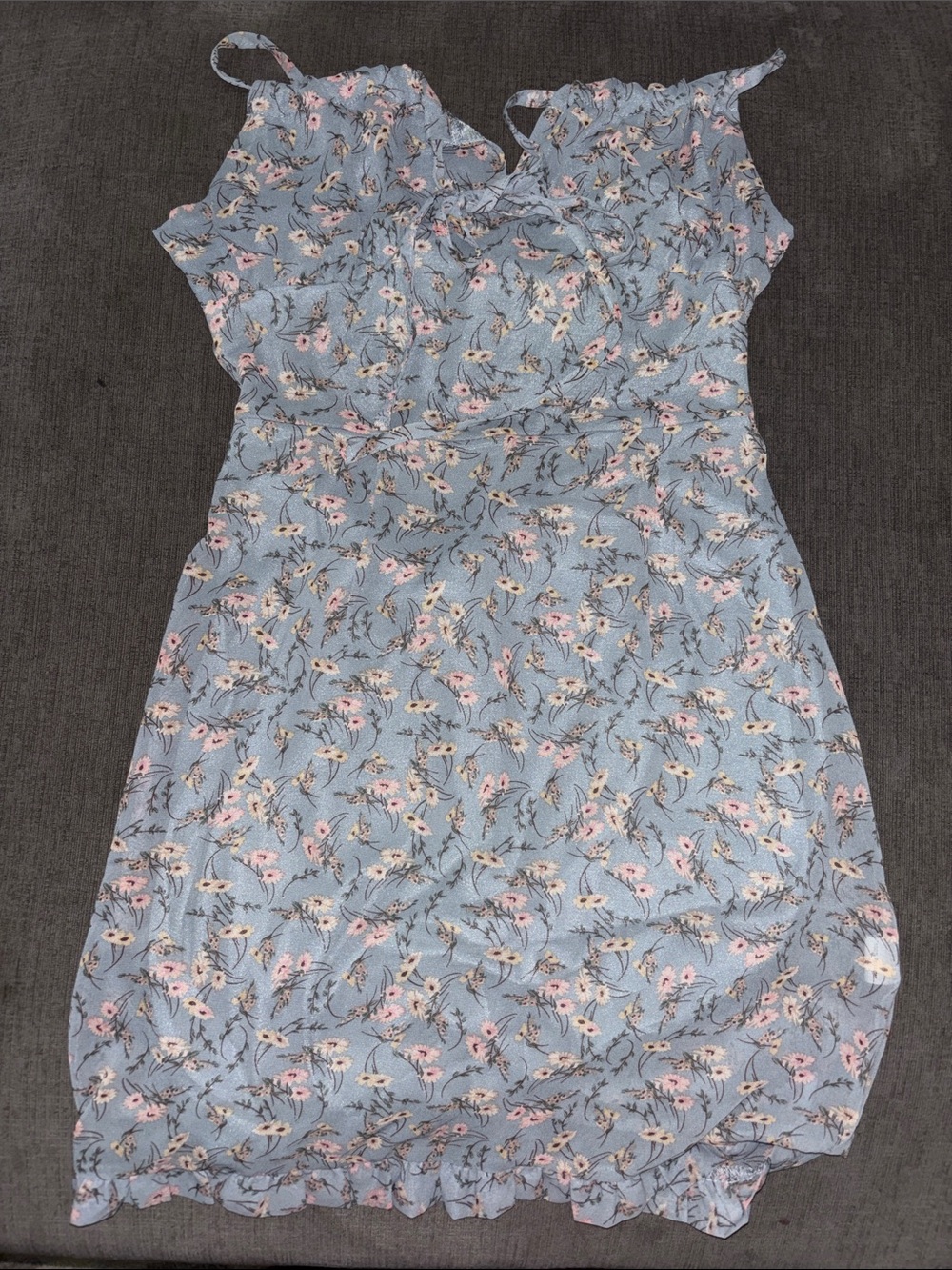 Blue Floral Ruffle-Hem Mini Dress